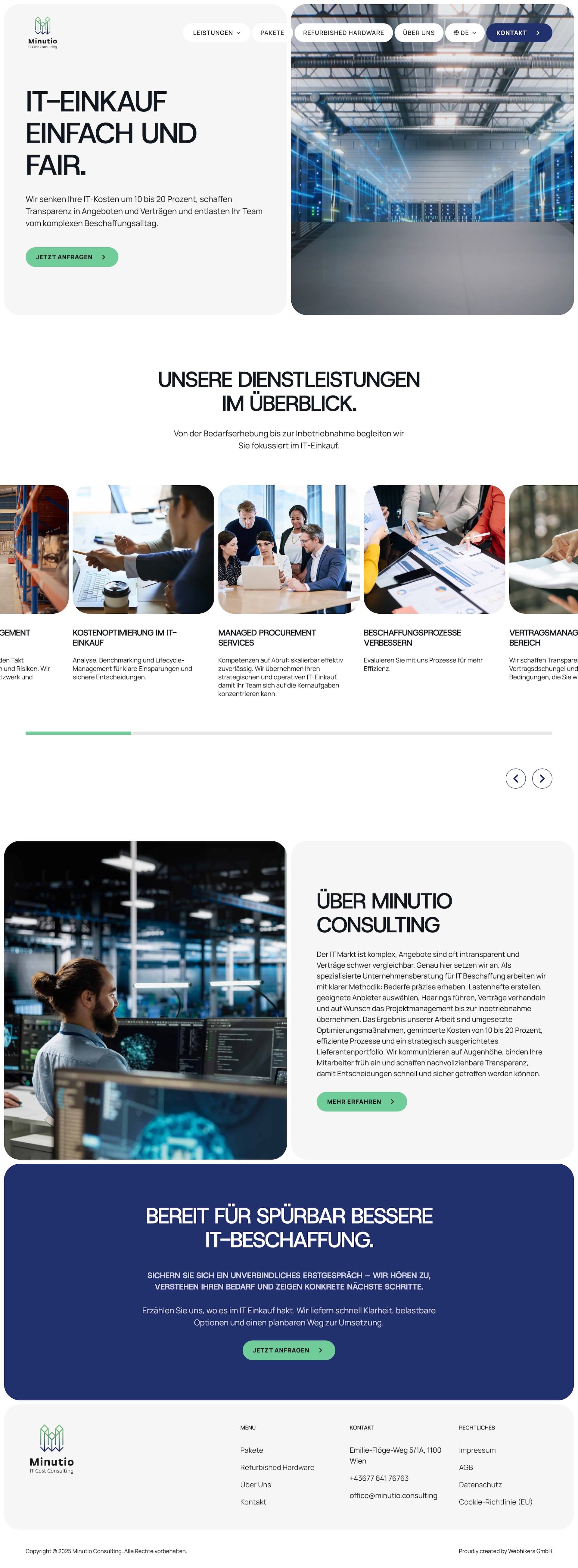 Screenshot der Website von Minutio Consulting